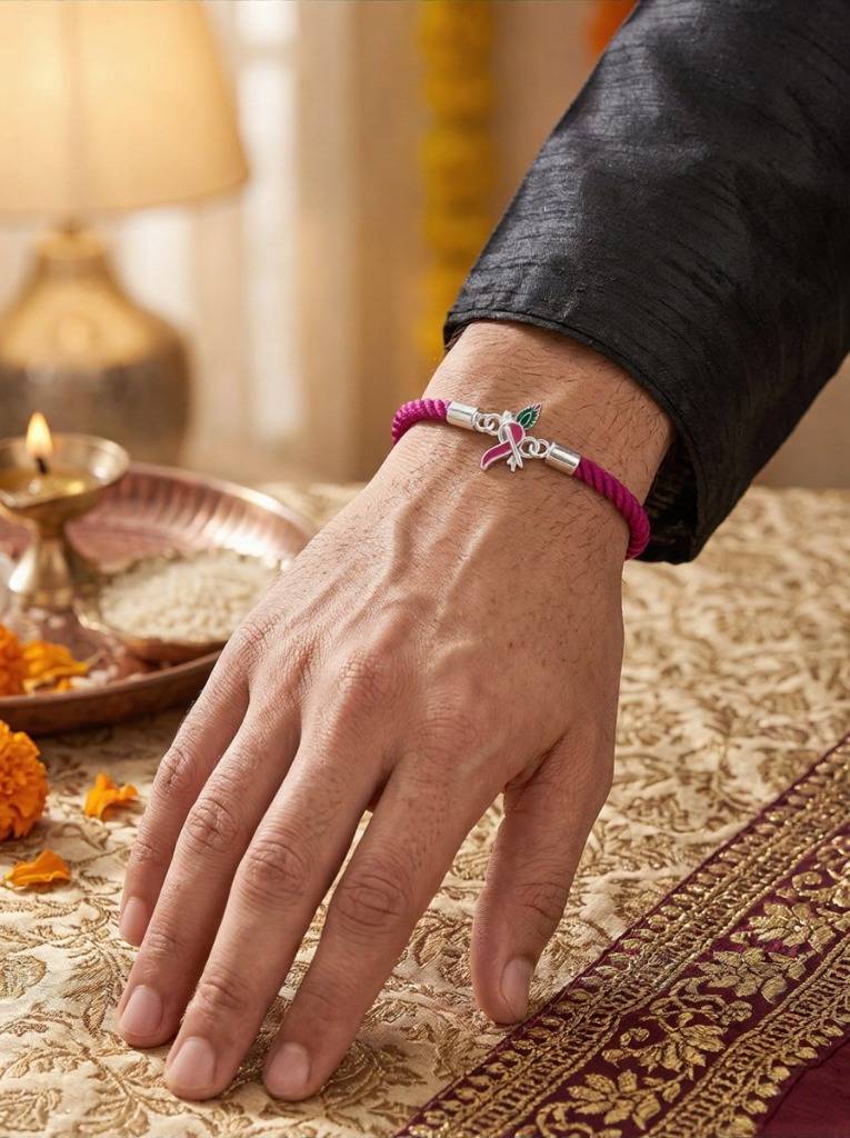 925 Sterling Silver Lord Krishna-Inspired Designer Rakhi With Roli-Chawal Set : SMK-RKH-019