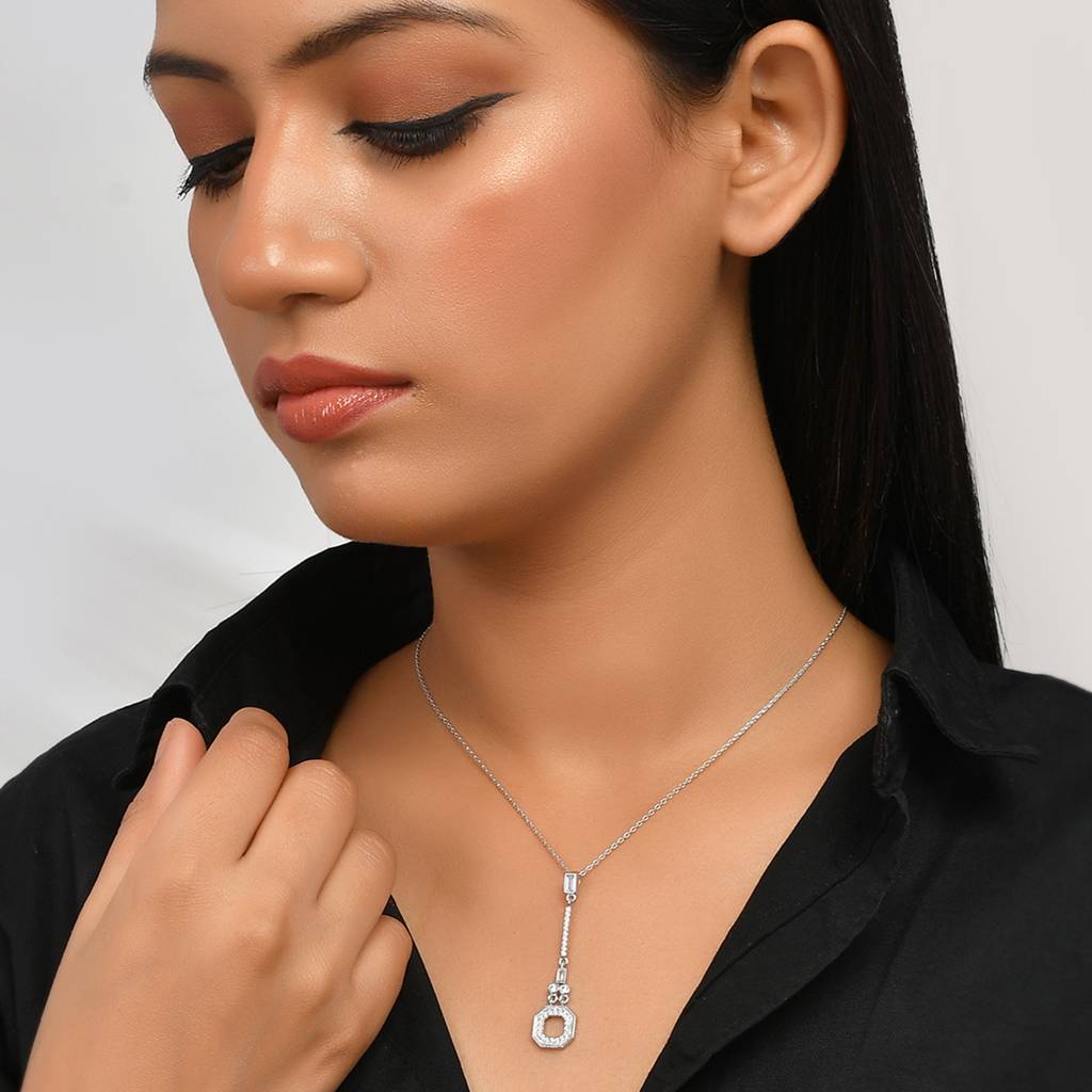 Mother'S Day Collection 925 Sterling Silver Round Cut Cz Rectangular Pendant With Chain : 8905124504033