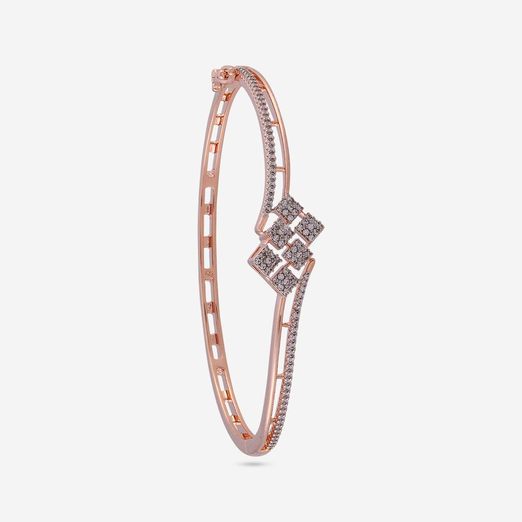 White Rhodium-Rose Gold - Plated Party Wear Zircon Kada - 474031 : 474031