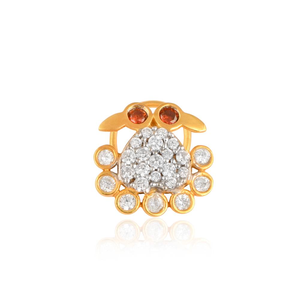White Cz & Granet Gemstone Eyes Crab Nose Pin - Sterling Silver Gold Plated : NP-00019_925S_YG_GN