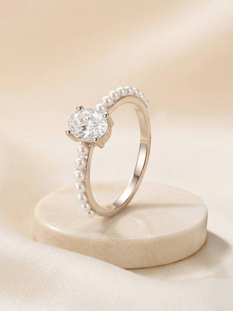 Oval Solitaire Pearl Ring : MVLR2857
