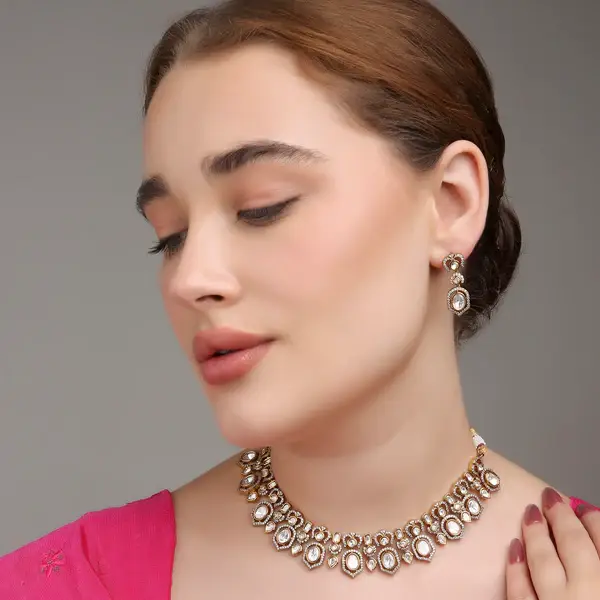 Nayantara Moissanite Necklace Set : NK118A-W