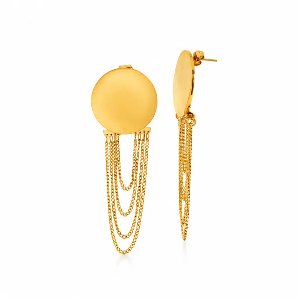 Disc & Chain Tassel Drop Earrings | 18K Gold Plated | Party Earrings : TWLK-EARRNG-WMNS-DISCCHNDRP-GLD-PK1