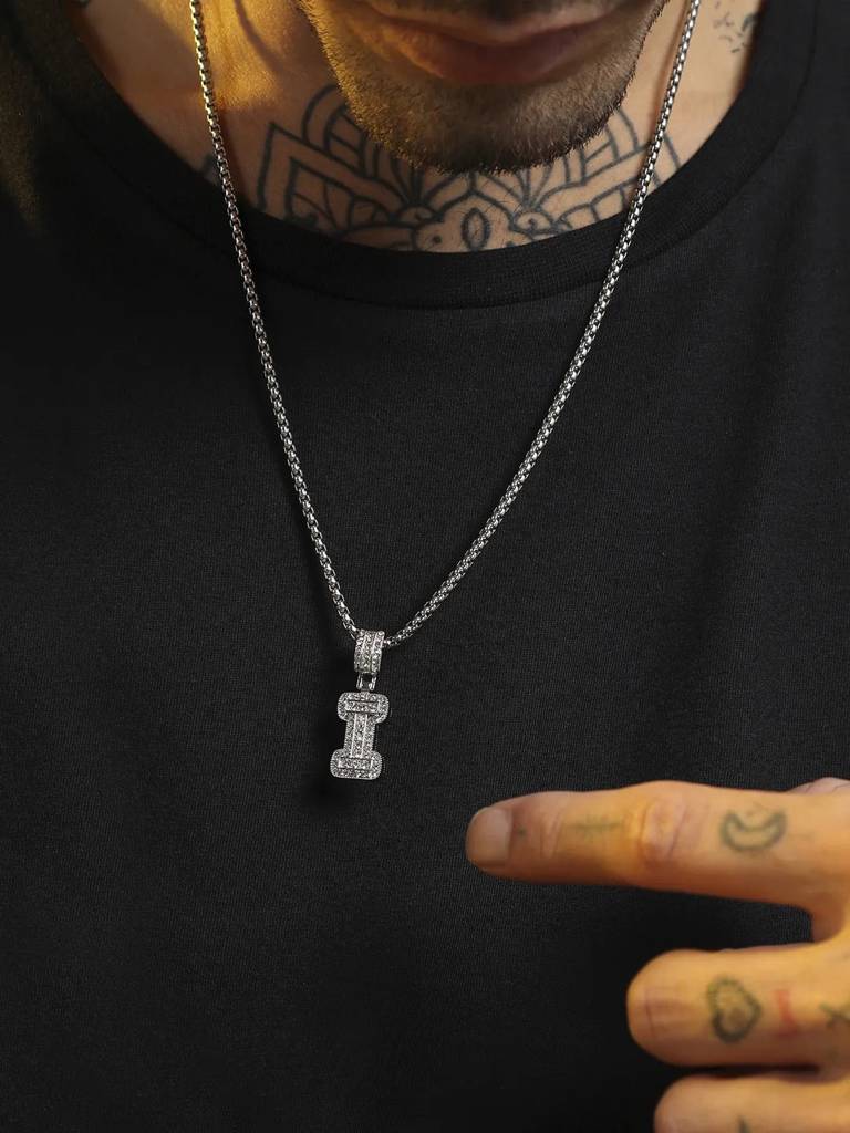 Men'S Embellished Alphabet Pendant Necklace - Silver : FANC1071-I