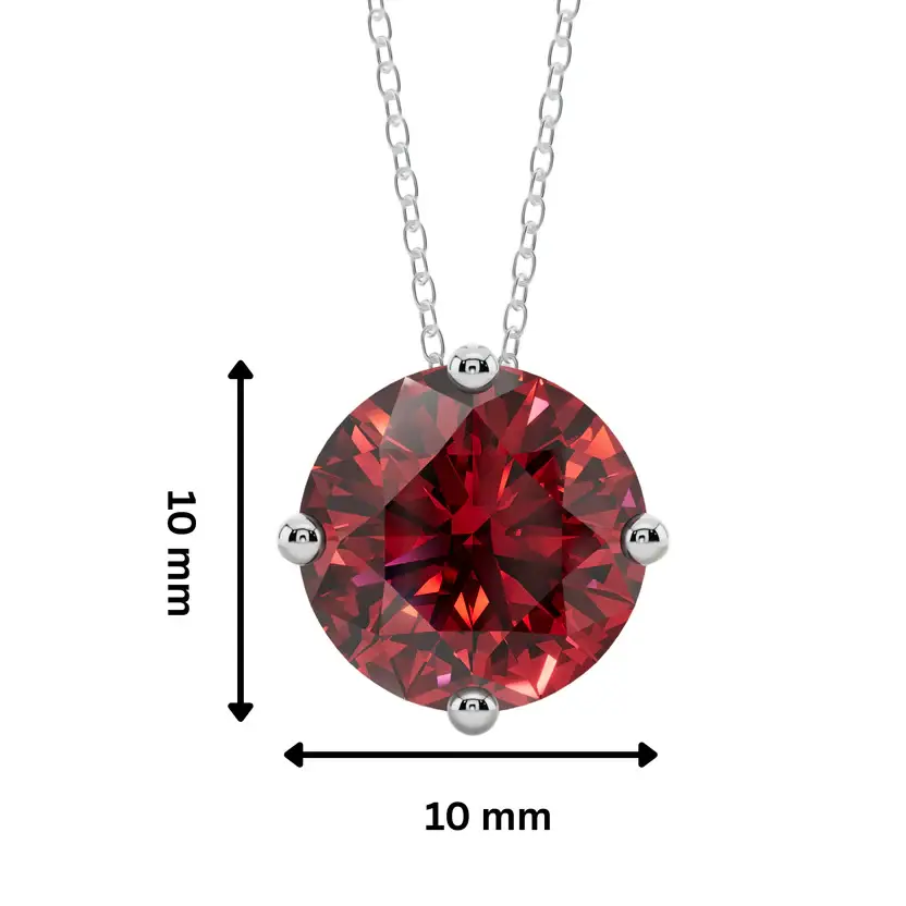 Red Round Solitaire Semi Silver Pendant Necklace : ROND-RED-10-SM-W