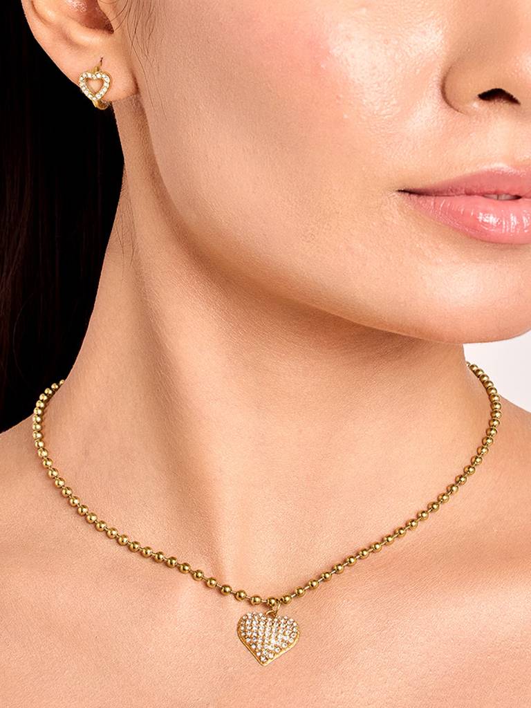 18K Gold Plated Crystal Heart Necklace Stainless Steel Waterproof & Anti-Tarnish : N20ASSS0G