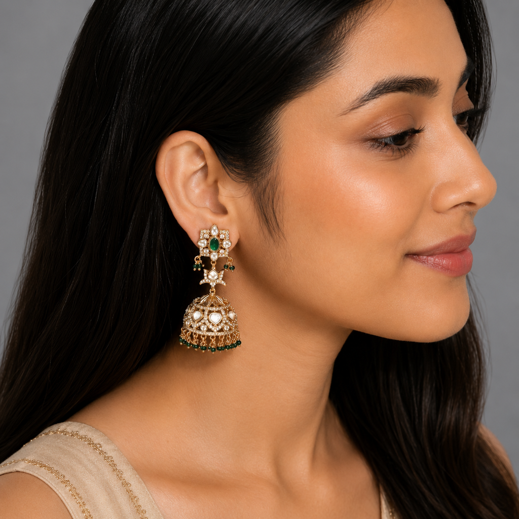 Polki Diamond Fused Jhumka Earrings : ER08-G