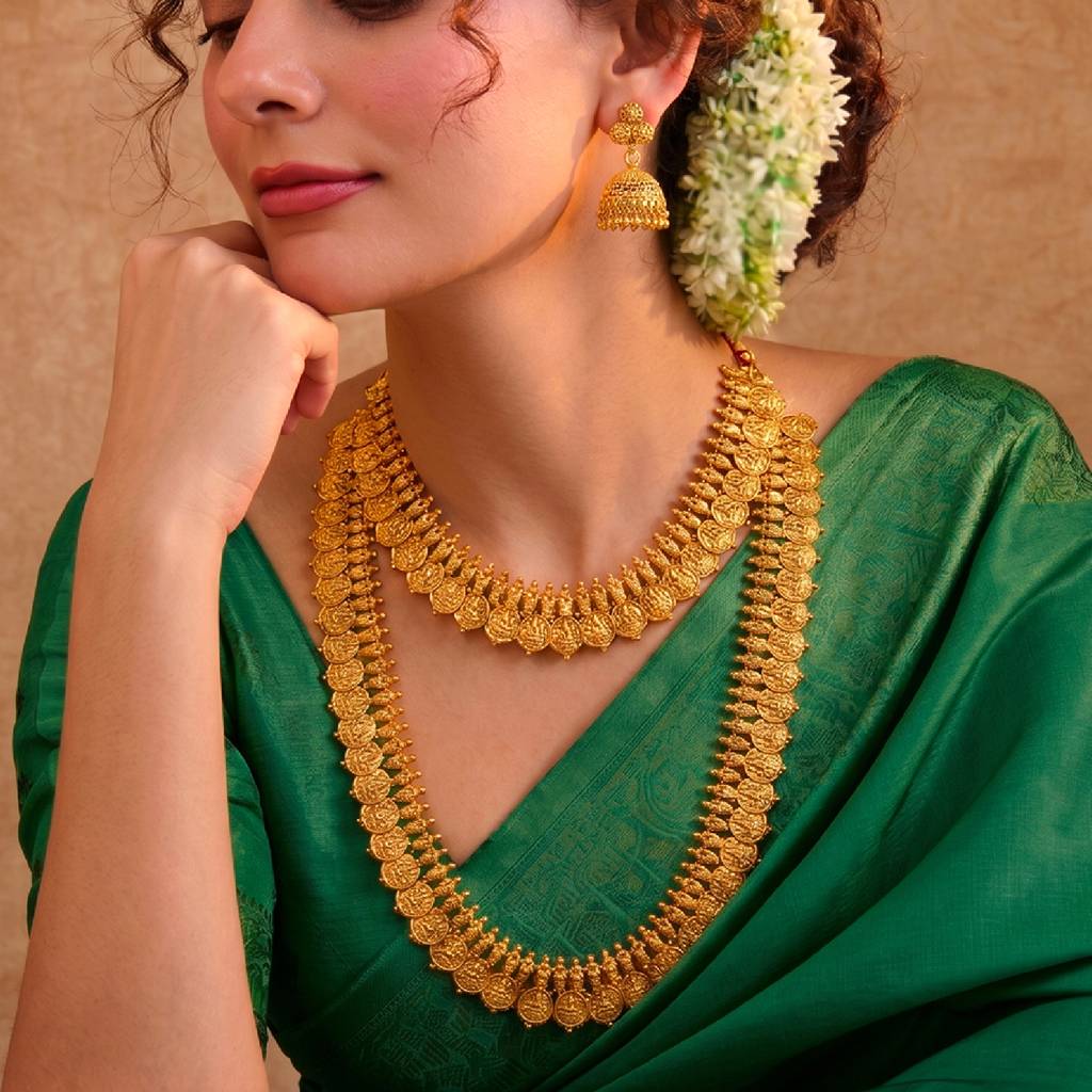 Women'S Gold Plated Ethnic Long & Short Necklace Earrings Bridal Set Traditional Maharani Haar Festive Bridal Jewe : PF47BR14G