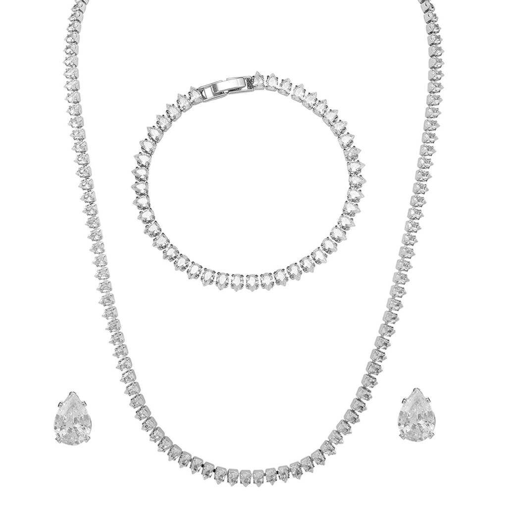 Silver Plated Classic Necklace Earrings Bracelet Set For Women : PX9N232S