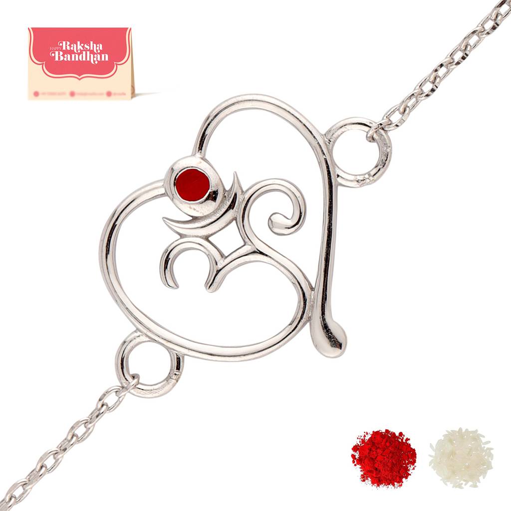 Hriday Om Designer Sterling Silver Rakhi For Your Brother'S Wrist : 8905124564778