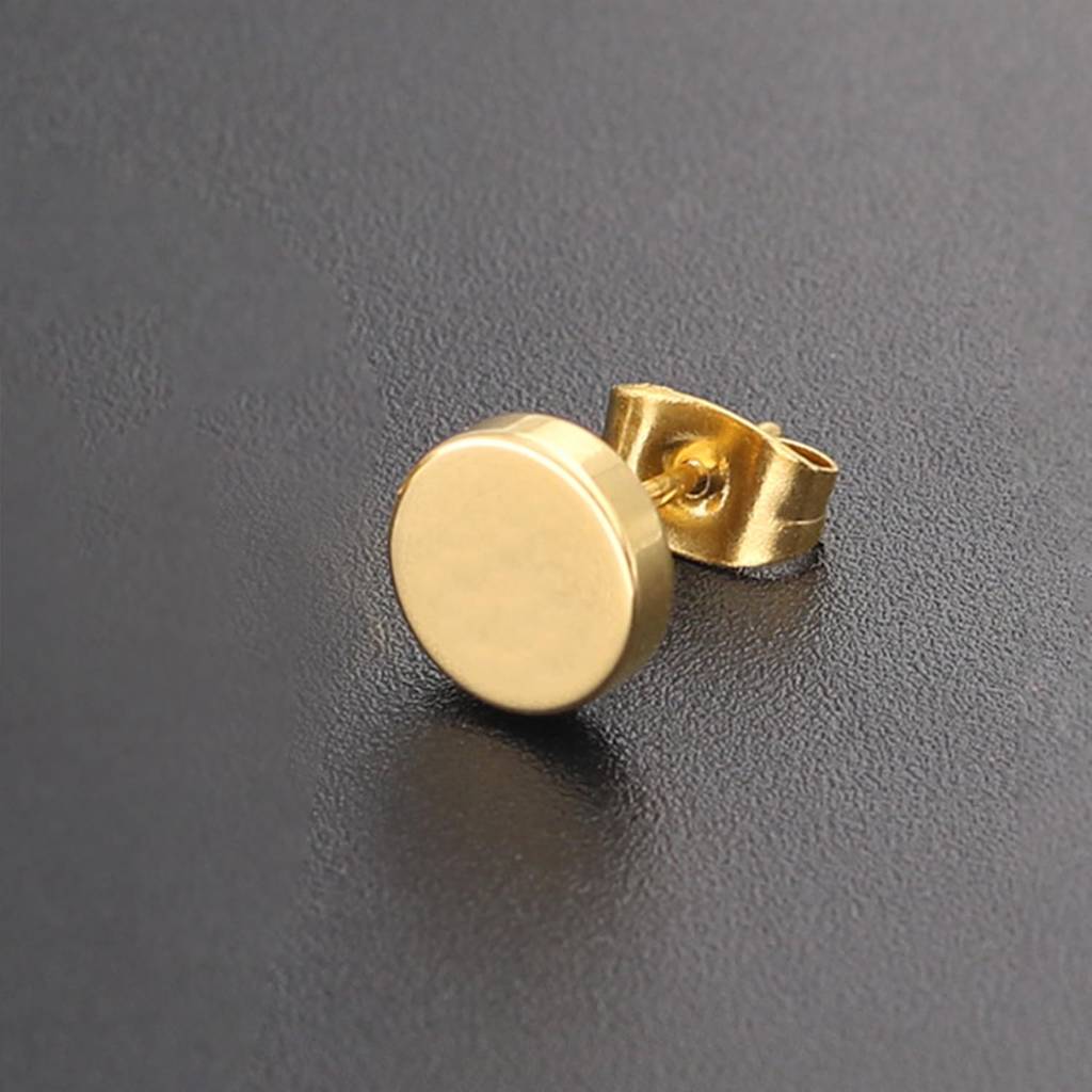 Gold Plated Stainless Steel Round Stud Earrings Fancy Jewellery For Men & Boys : PX9ME08G-S