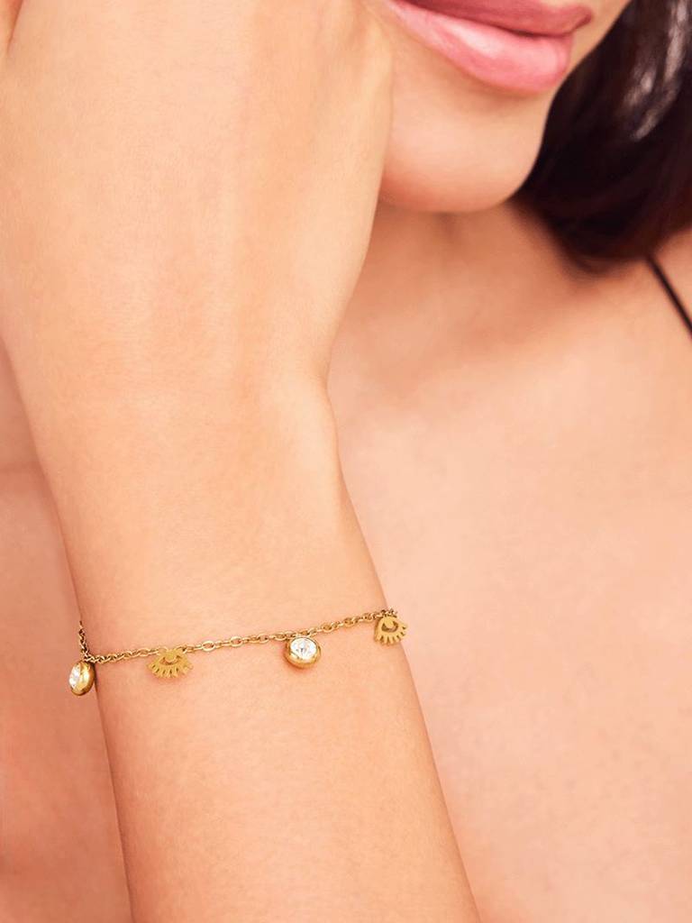 18K Gold Plated Sparkle Eyecharm Bracelet Stainless Steel Waterproof & Anti-Tarnish : B20ASSS0G