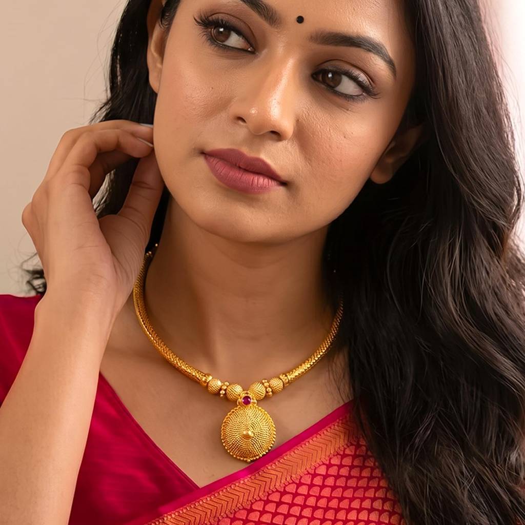 Gold Plated Ethnic Pink Crystal Studded Pendant Necklace For Women | Festive & Bridal Jewellery, Anniversary Birth : PF04N37RP
