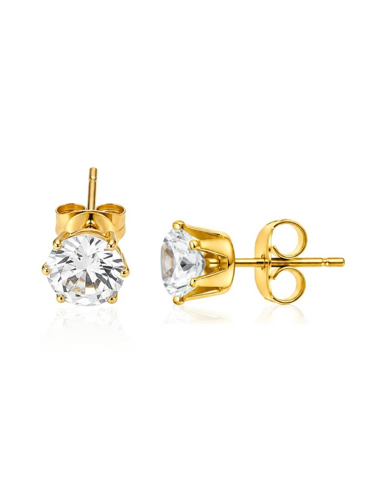 18K Gold Plated Stainless Steel Waterproof & Anti-Tarnish Petal Crown Studs : E107ASSS0G