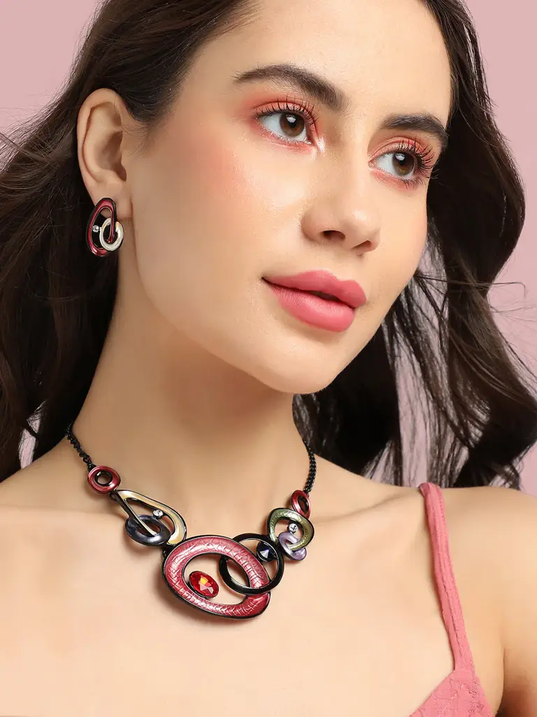 Yoselin-Women'S Multicolour Textured Stone Jewellery Set : SOHIJS9798