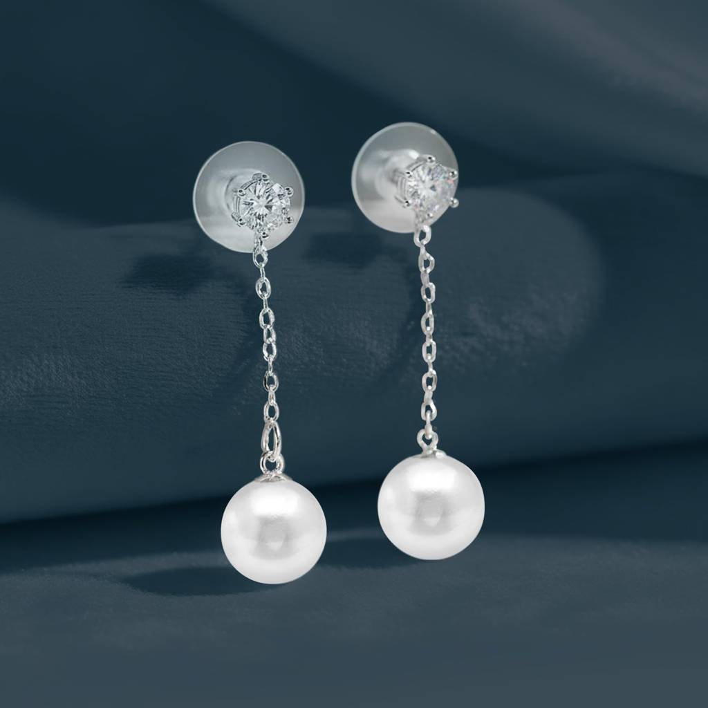 Silver Plated Pearl Studded Fancy Drop Earrings Jewellery For Women & Girls : PX9E3069SW