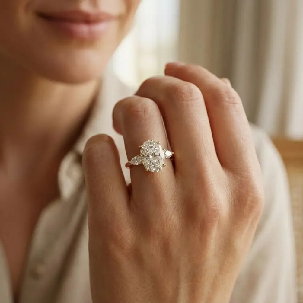 3.1Ct Moissanite Oval Cut Three-Stone Elegance Ring : ZLM-10133Y-10N
