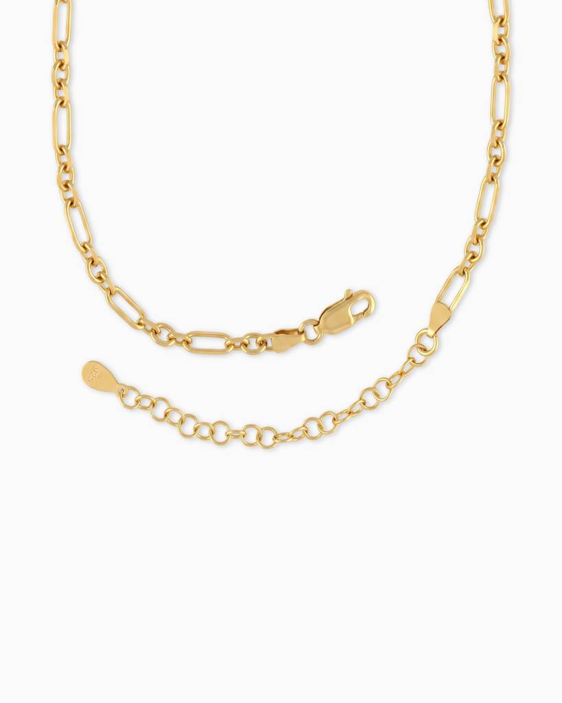 Figaro Chain: 18K Gold Plated Sterling Silver, Everyday Wear Necklace : TK-1501-N111-G00