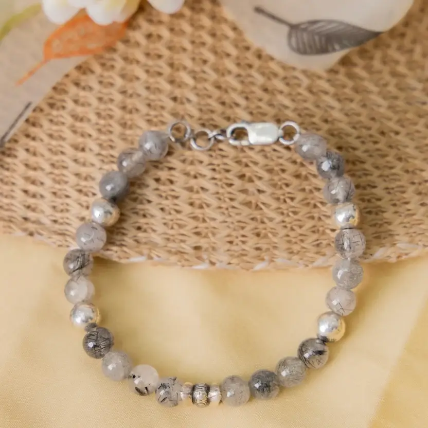 Black Rutile Silver Bracelet : ZV-BRC-NAT-005