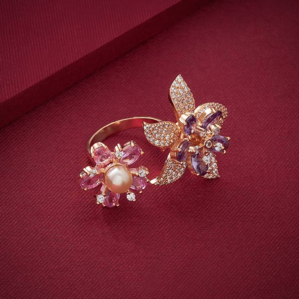 Gold - Plated Party Wear Zircon Finger Ring - 460778 : 470133