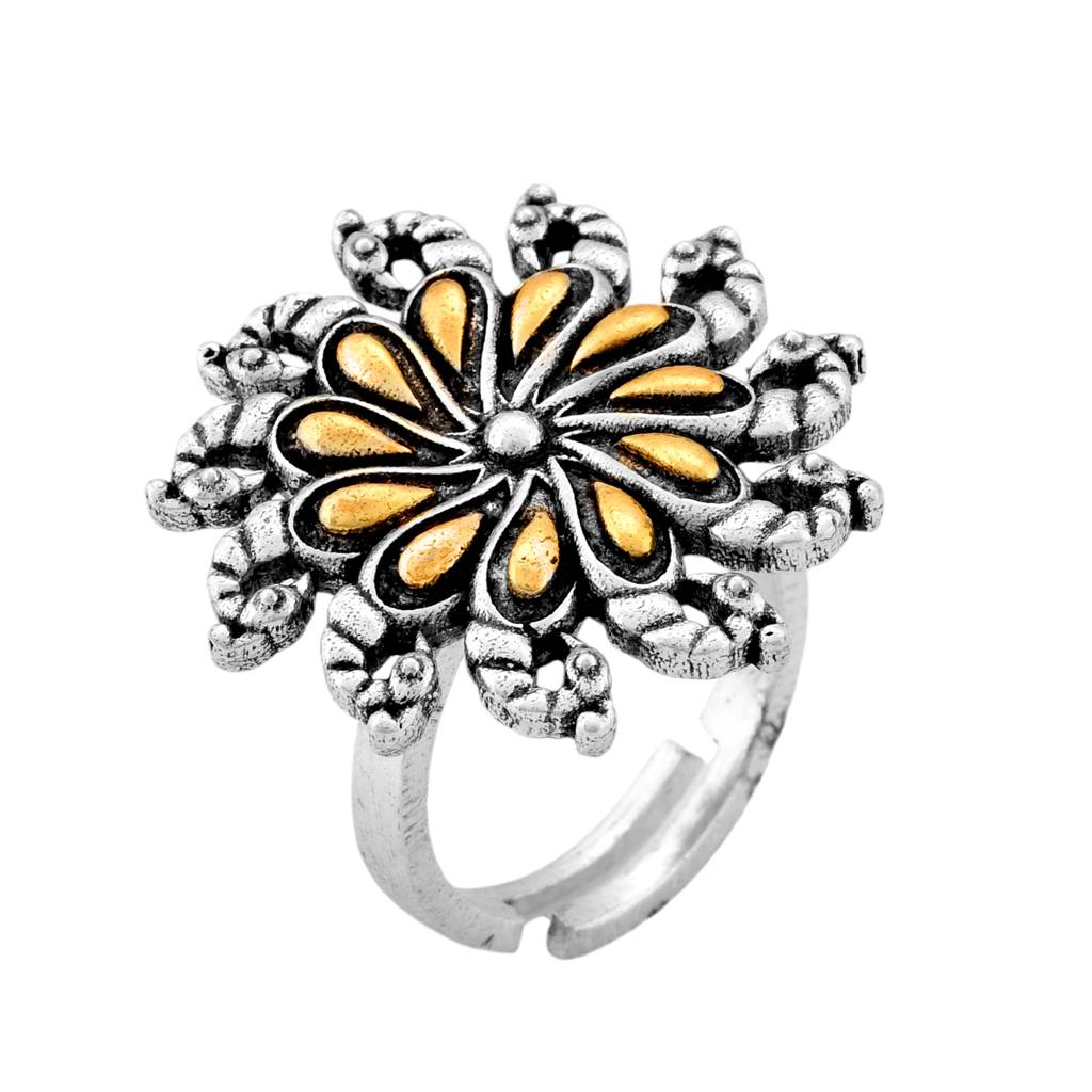 Qasbah Neelkanth Oxidised Two Tone Ring : 8905124541762
