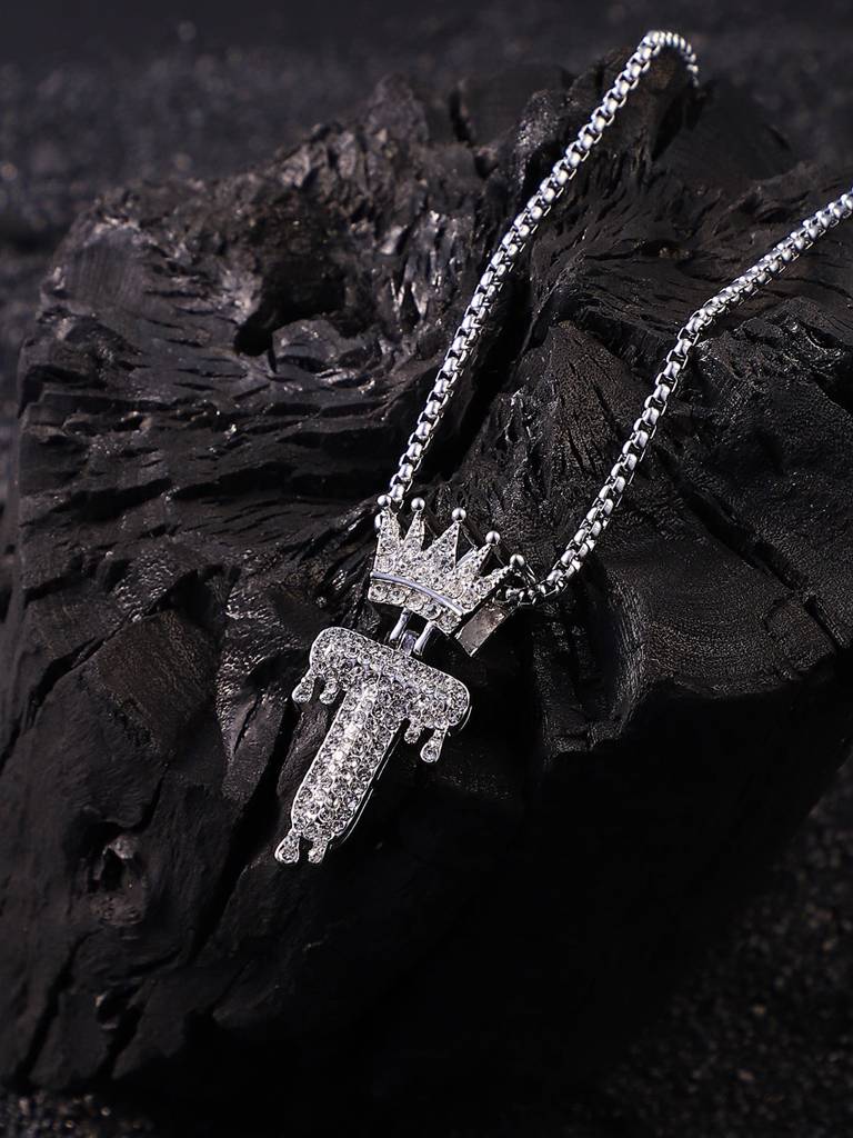 Men'S The Drip Alphabet Pendant Necklace - Metallic Silver : FANC1096-T