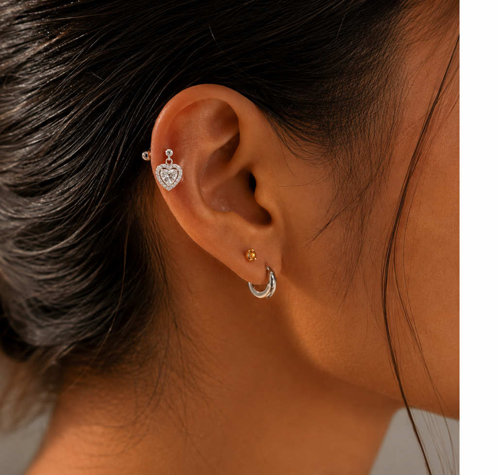 925 Sterling Silver Heart Halo Cz Bugadi : SMK-W-ER-BUD-019