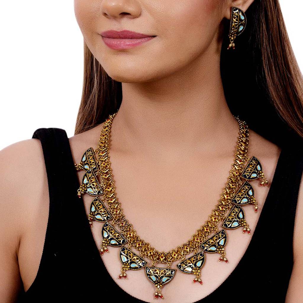 Arabian Nights Round Brass Necklace Sets Antique Tribal Necklace Set : 8905124424027