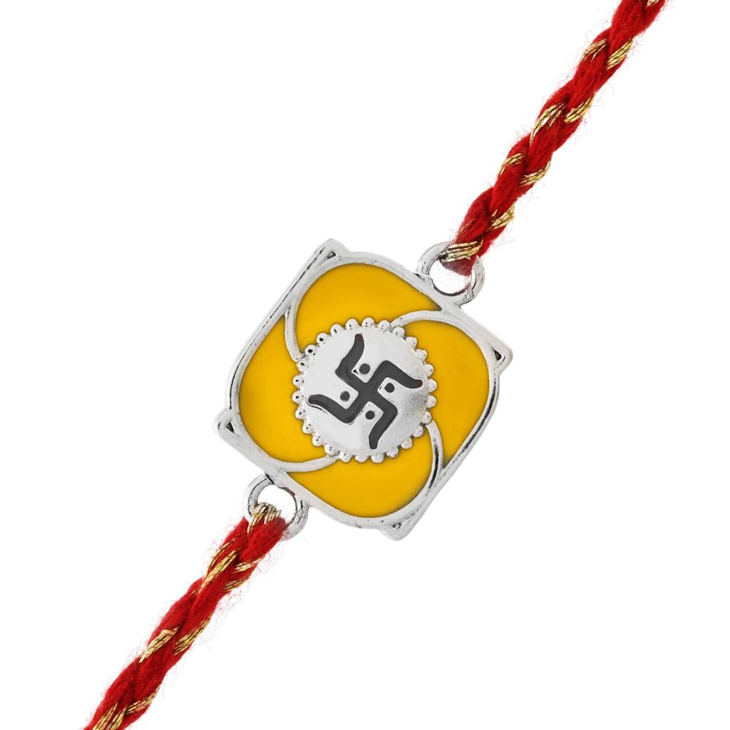 Sterling Silver Swastik Rakhi And Lumba Bracelet Combo For Brother : 8905124540826_1