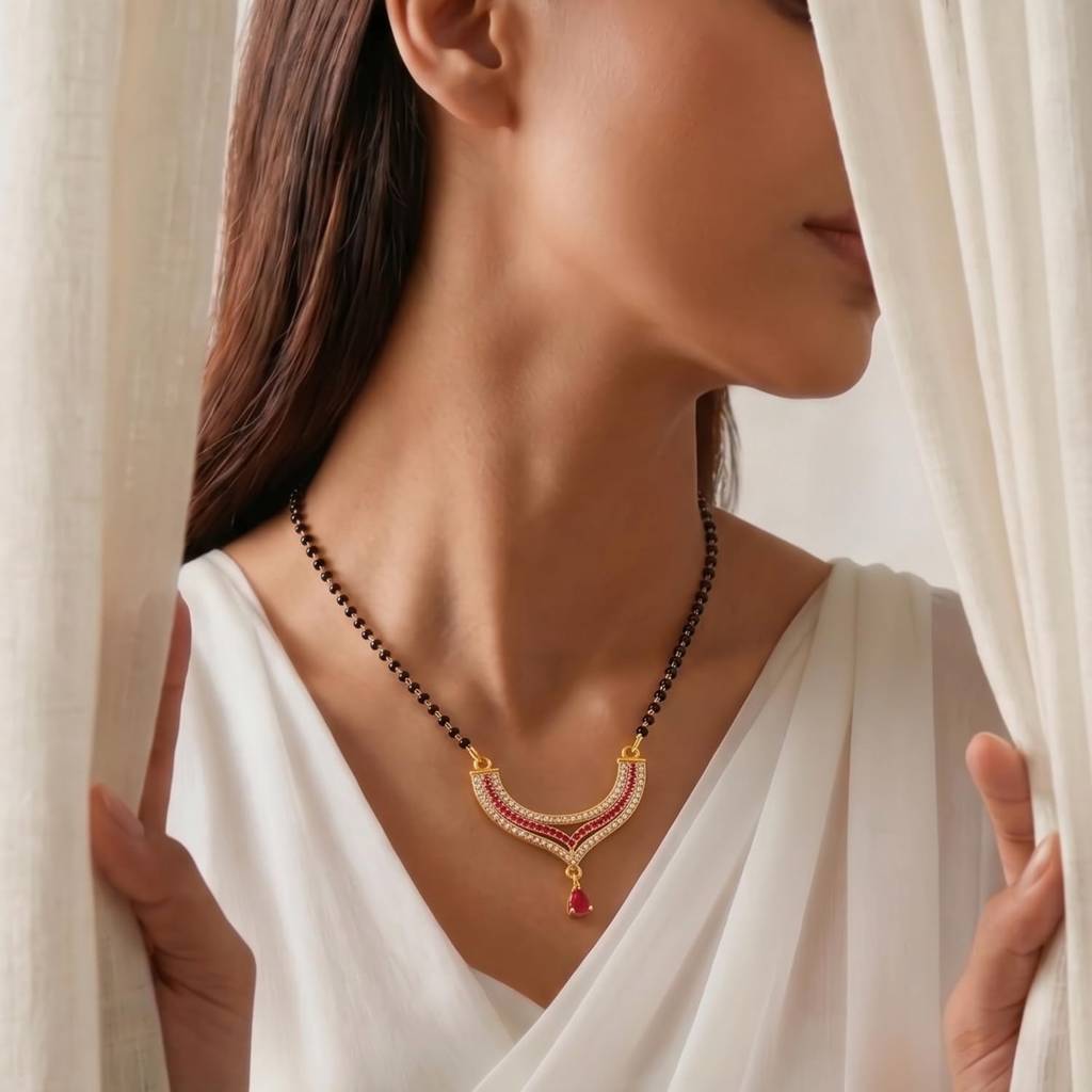 Gold Plated Fancy Rani Pink Cz Studded Mangalsutra For Women | Festive & Bridal Jewellery, Anniversary Birthday  : PF04MS19RPW
