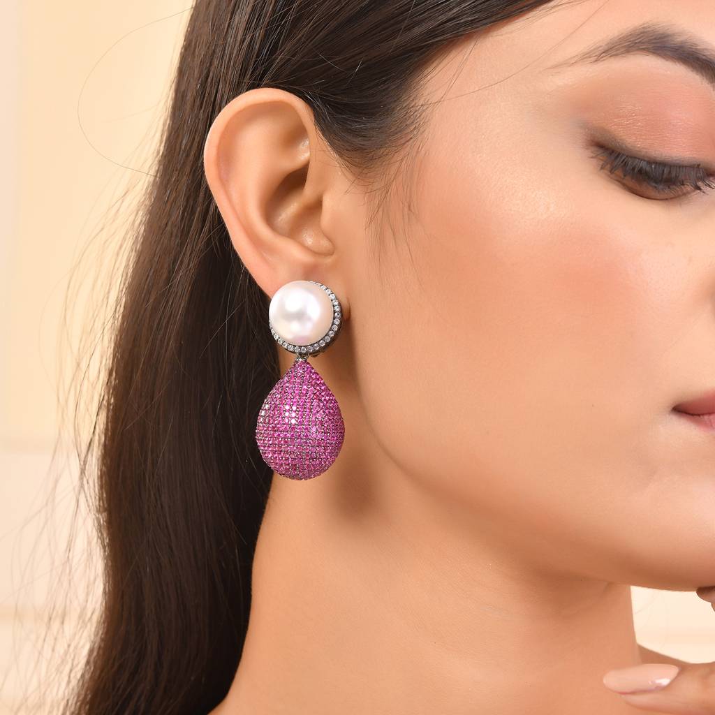 Sparkling Elegance Celestial Charms American Diamond Purple Dangler Earrings : 8905124536614