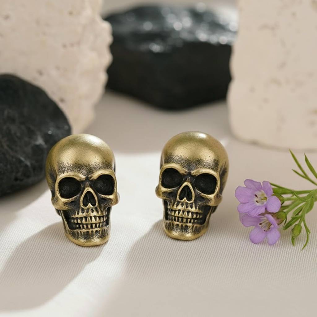 Gold Plated 316L Stainless Steel Skull Stud Earrings Jewellery For Men & Boys : PX9ME03AB