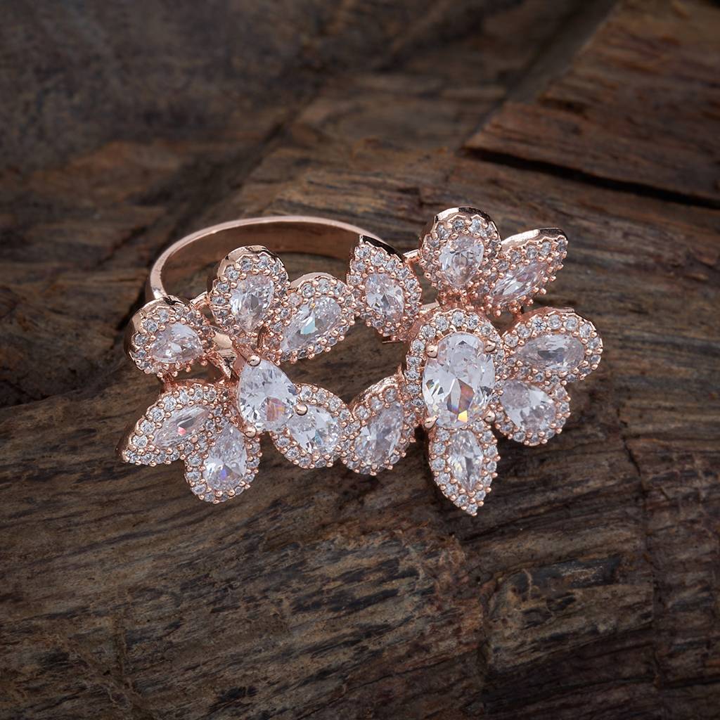 White Rose Gold Plated - Bridal Zircon Finger Ring - 411727 : 411727
