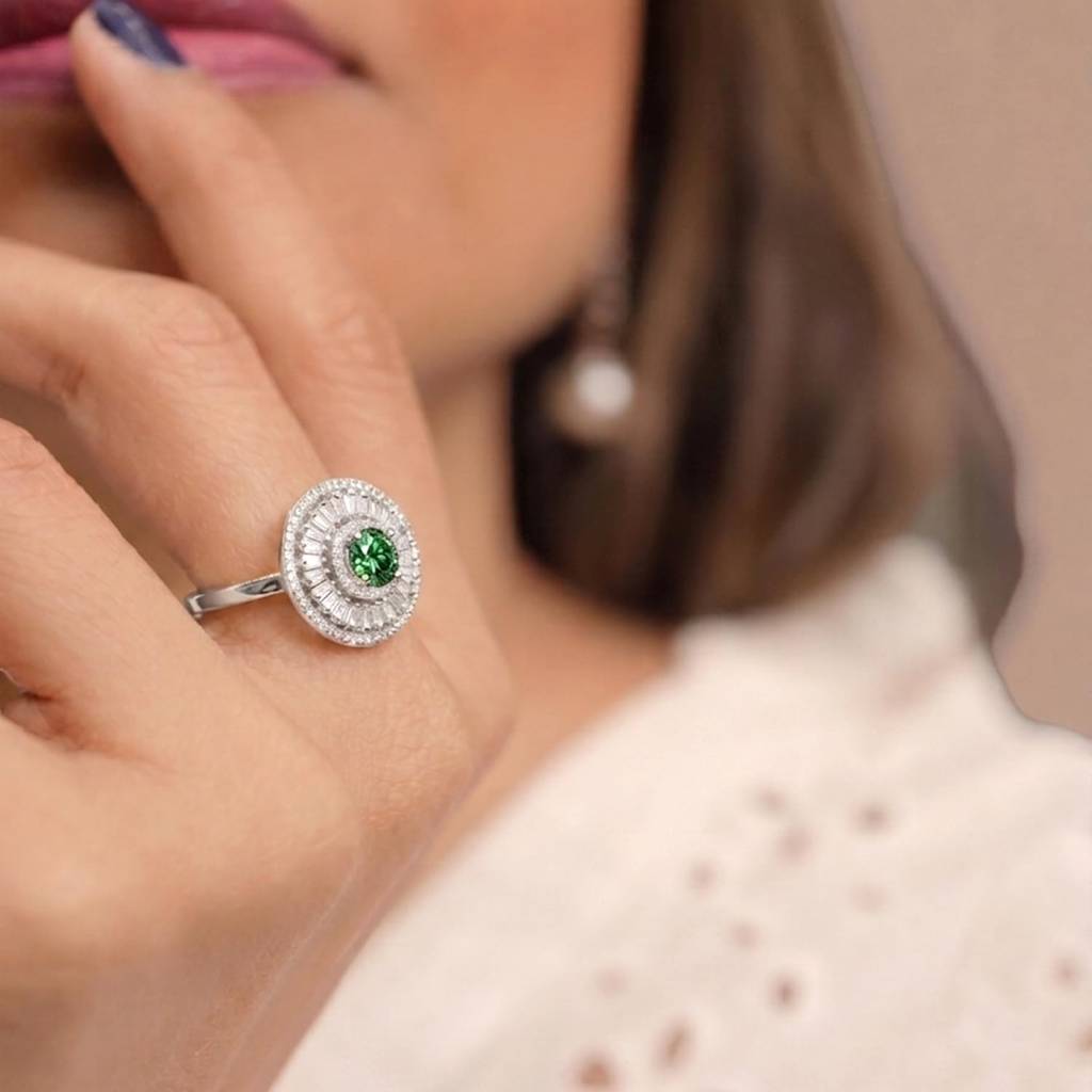 Ethnic Green Silver Plated Adjustable Fancy Finger Ring For Women : PF04R15SGRN
