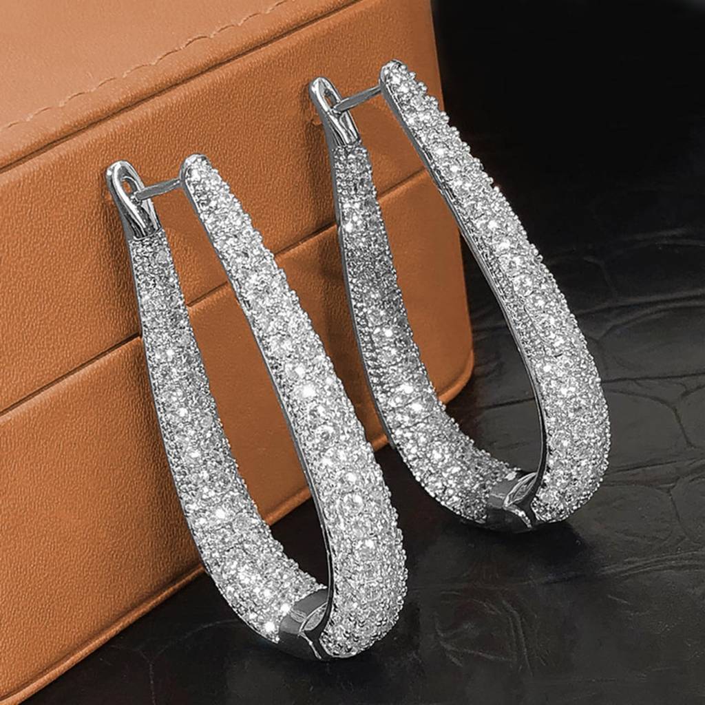 Silver Plated Cubic Zirconia Studded Hoop Earrings Fancy Stylish Jewellery Gift For Women & Girls : PX9E3133S