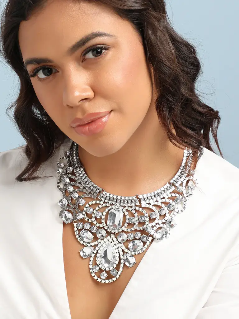 Sanika-Women'S Silver Contemporary Maxi Stone Necklace : SOHINC9888