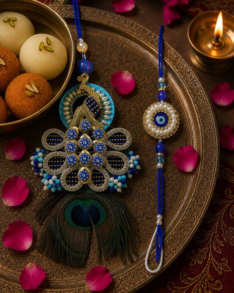 Peacock Majesty Bhaiya Bhabhi Rakhi Set : ANRK046
