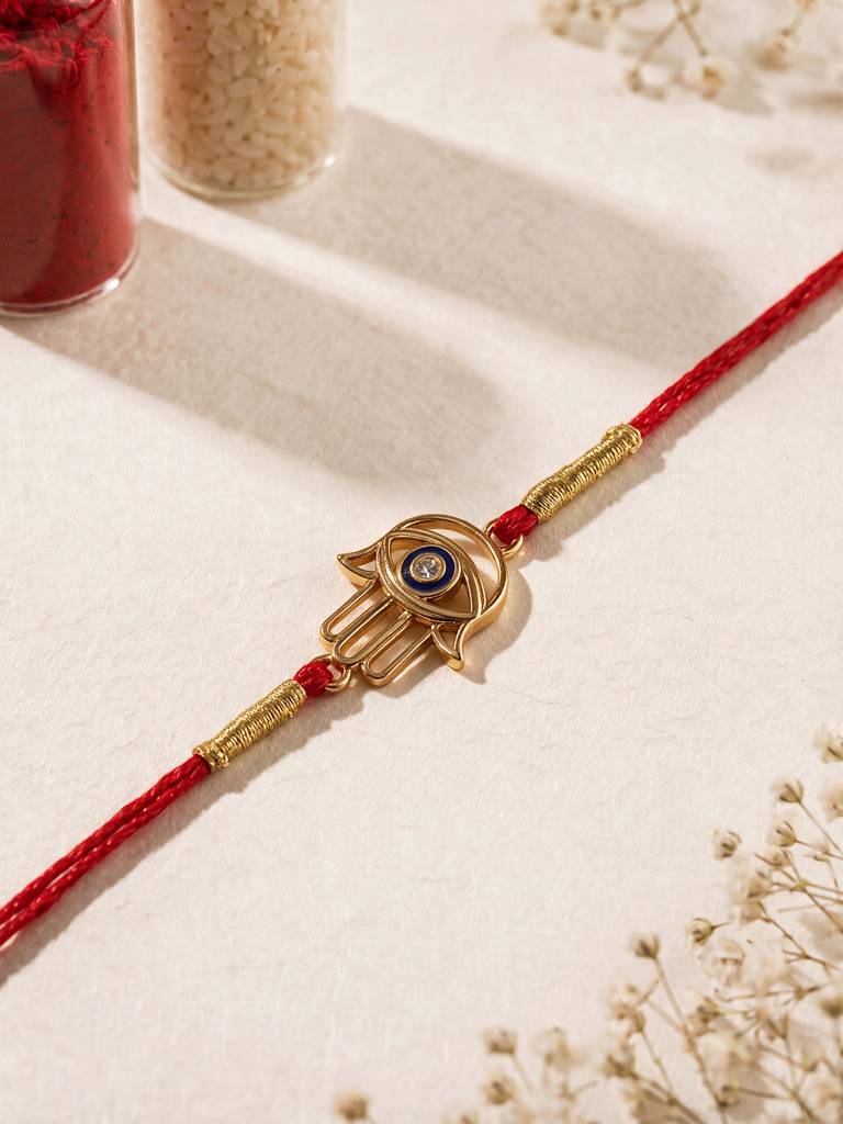 Radiant Hamsa Protection Fine Silver Rakhi : RKS0029