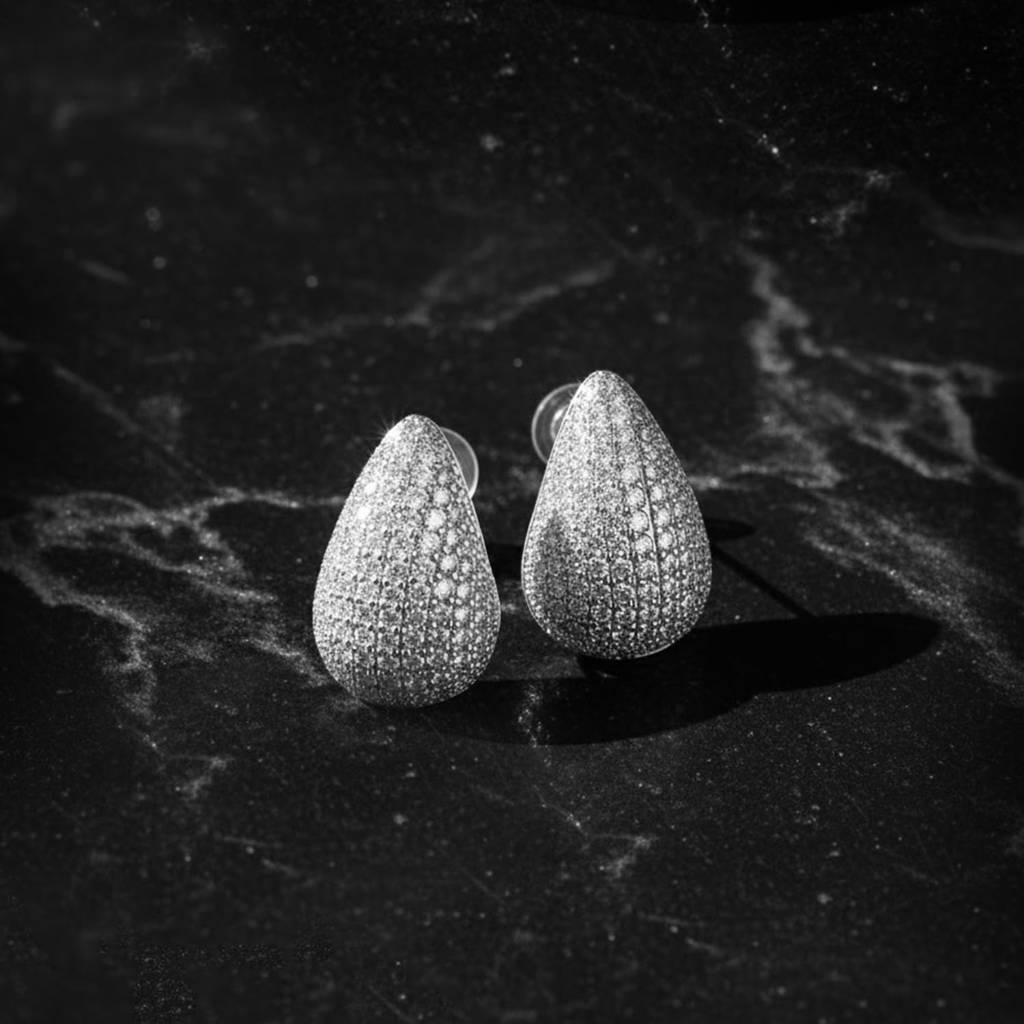 Silver Plated Cubic Zirconia Studded Fancy Stud Earrings Jewellery For Women & Girls : PX9E3096S
