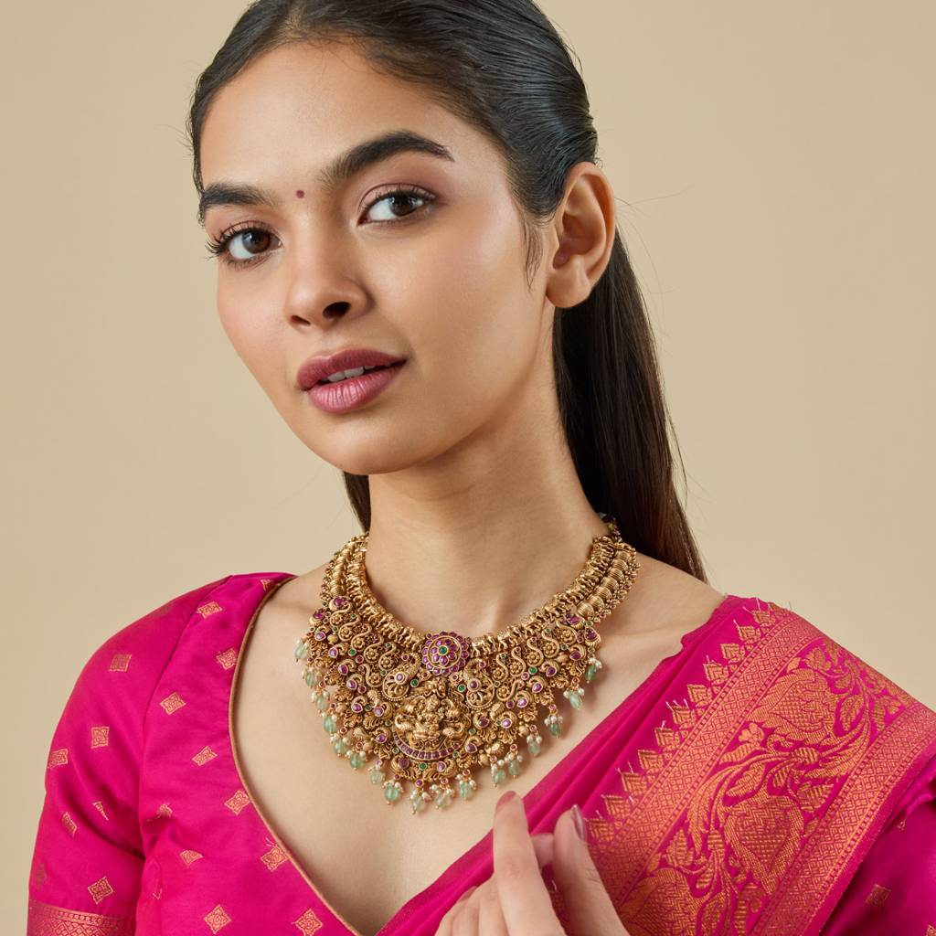 Ruby-Green Gold - Plated Bridesmaid Antique Necklace - 433601 : 433601