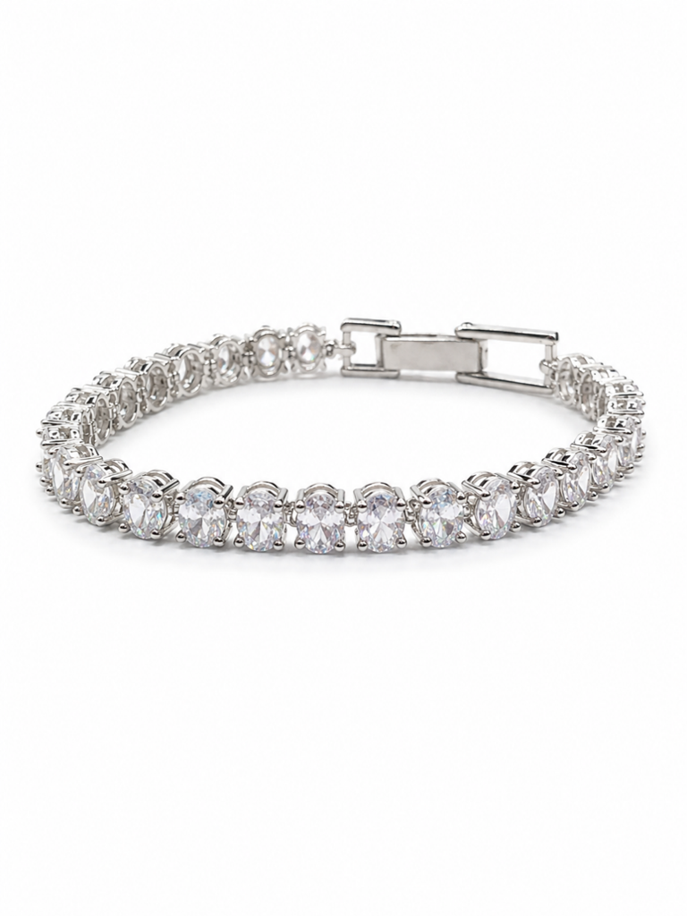 Oval Solitaire Diamond Silver Tennis Bracelet : YI24A1030B