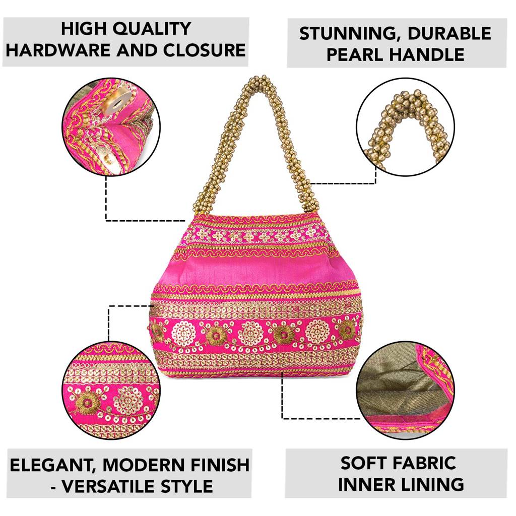 Potli Purses For Women Handmade Evening Handbag Stylish Bridal Fashion Wristlet Bag For Girls (P185Pch) : P185RP