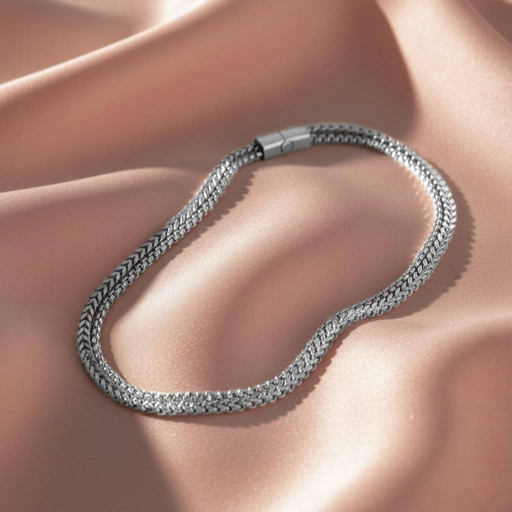 Silver Plated Stainless Steel Fancy Wheat Chain Necklace Jewellery Gift For Men & Boys : PX9CH117S