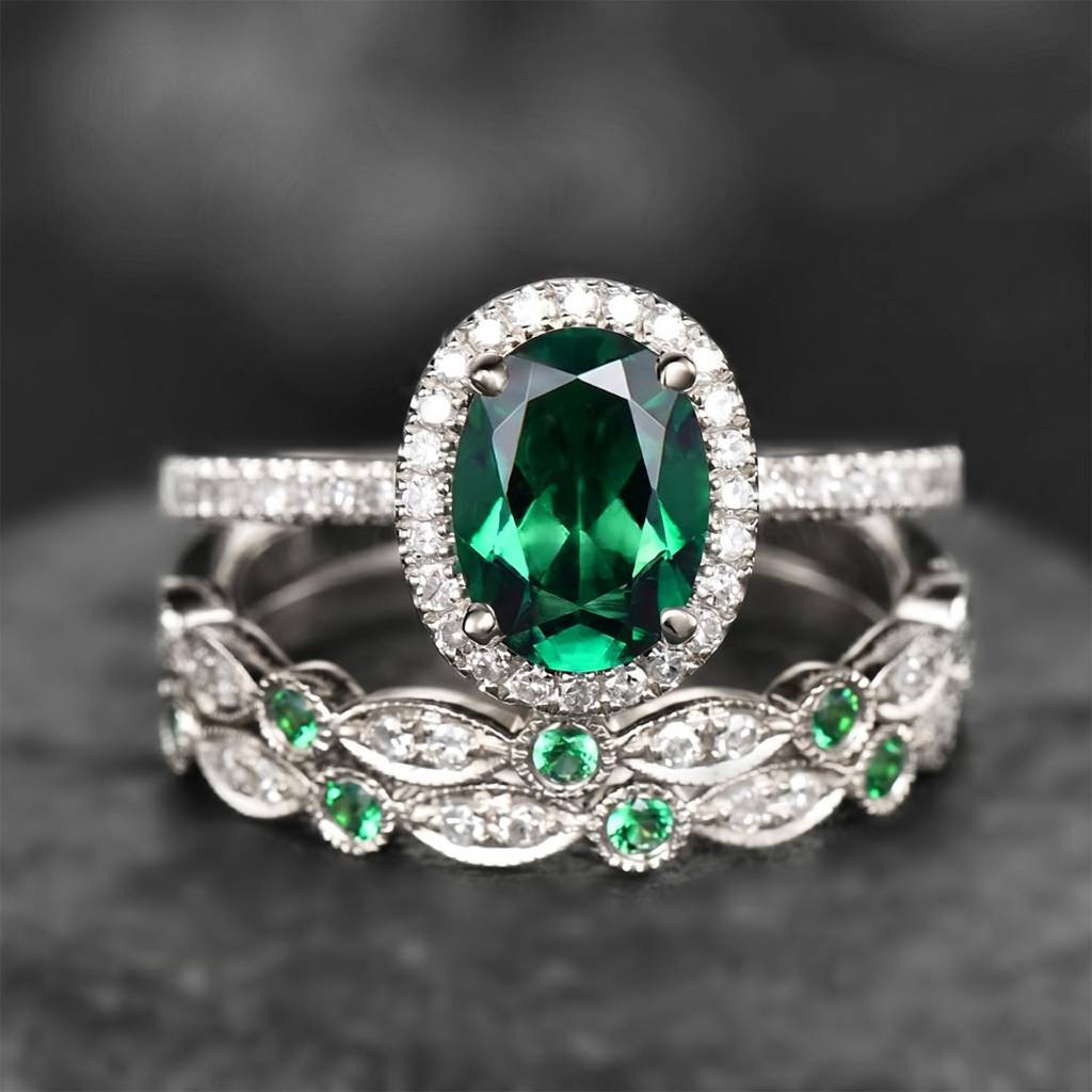 Fancy Green Silver Plated Set Of 3 Finger Ring For Women Size - Us 7 Crystal & Cz Studded Festive & Casual We : PX9R3073SGRN-7
