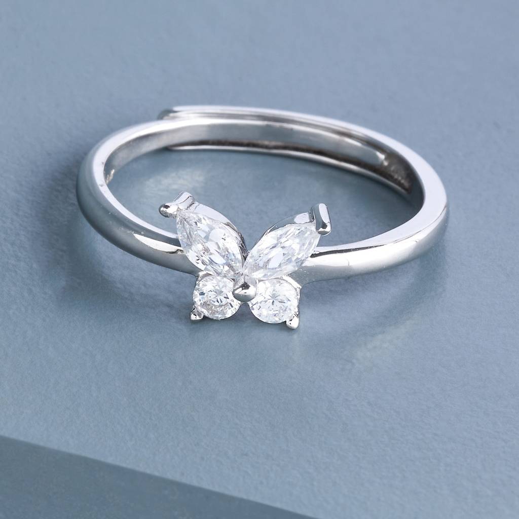 White - Plated Office Wear Silver Finger Ring - 453294 : 453295