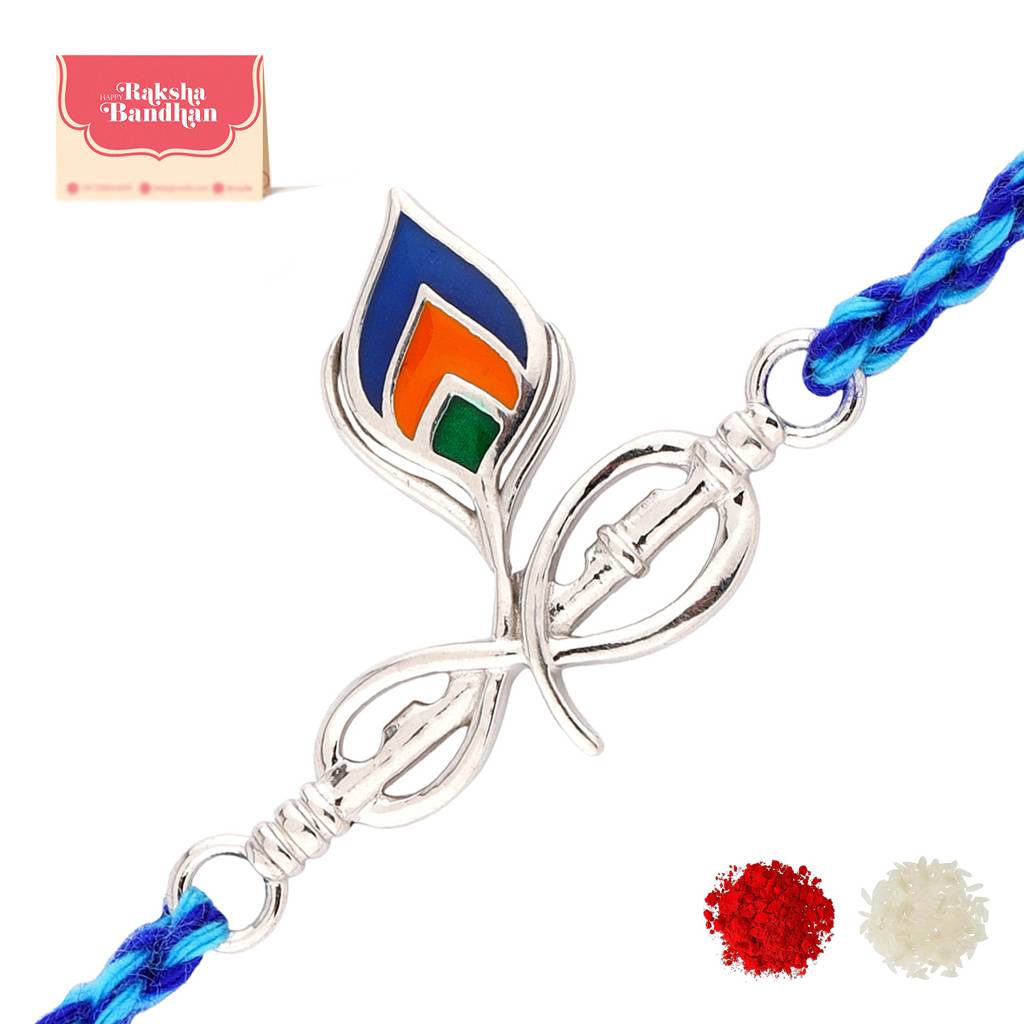 Krishna'S Blessing Mor Pankh Designer Sterling Silver Rakhi For Him : 8905124564839