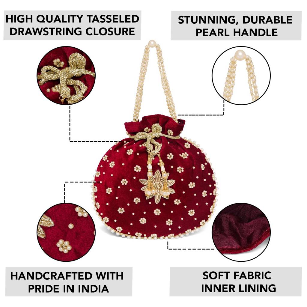 Embroidered - Ethnic Potli Bag For Women Fancy Evening Bridal Wristlet Purse Bag For Girls : P64M-F