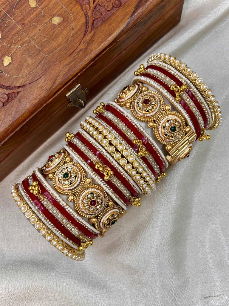 Premium Red Bridal Chura With Golden Work : HB-87-2.8