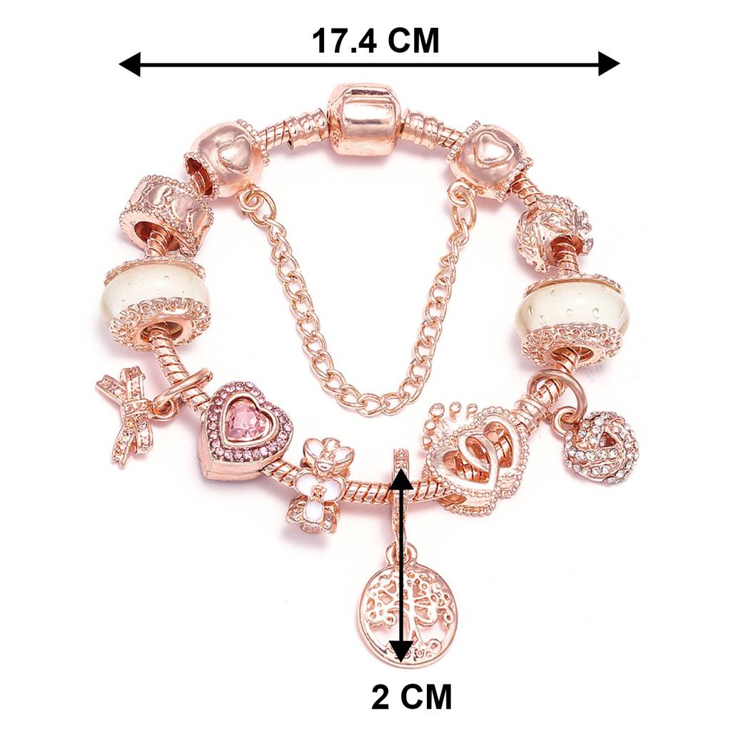 Rose Gold Plated Cubic Zirconia Studded Charm Bracelet Stylish Fashion Jewellery Gift For Girls & Womens : PX3B72