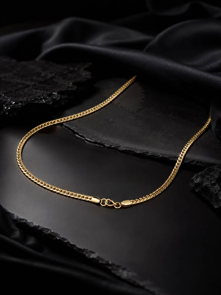 18K Gold Plated Patterned Anti-Tarnish Waterproof Chain : AN-LJ-GO-0023-DC-M